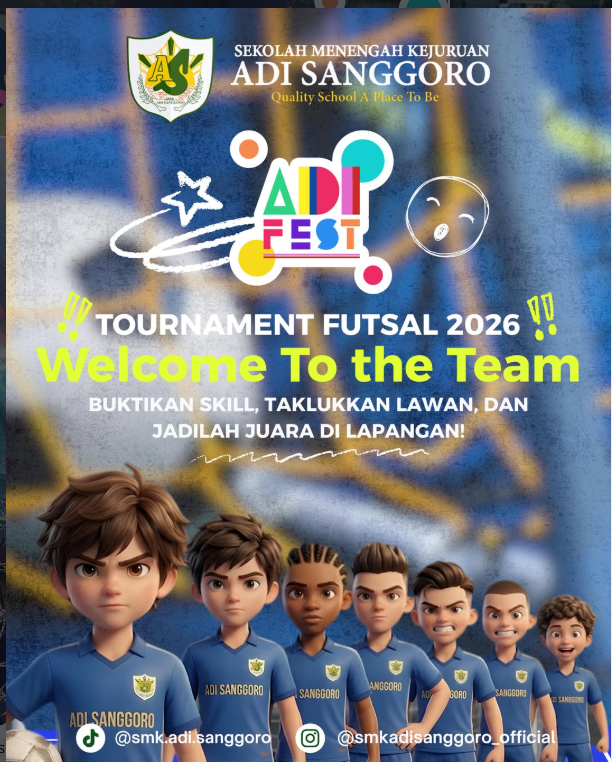 atmosfer lapangan SMK ADI SANGGORO bakal memanas lewat sengitnya persaingan di Tournament Futsal ADIFEST 2026!
